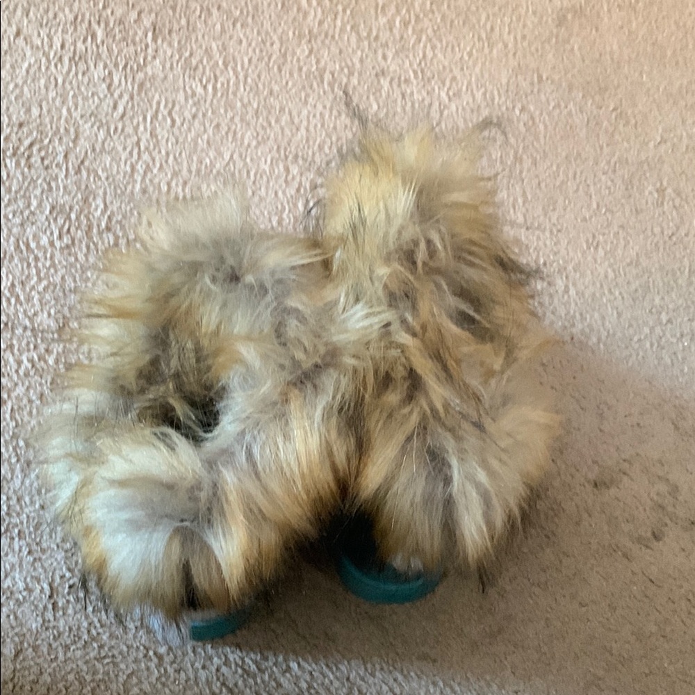 Faux Fur Slippers with Blue Soles